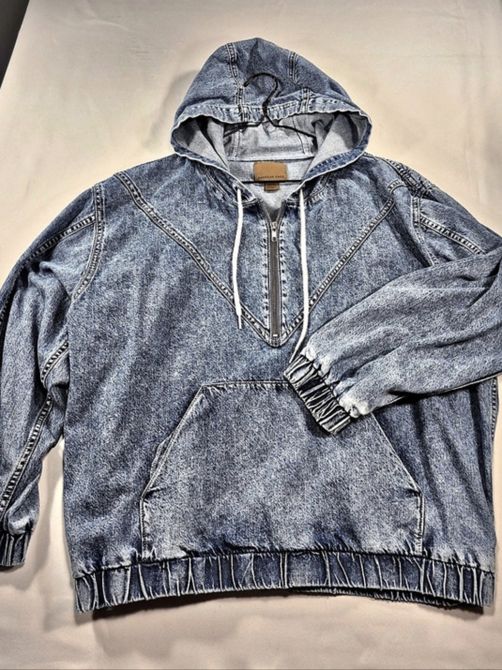 American Eagle Denim Hooded Pullover Jacket Size Medium